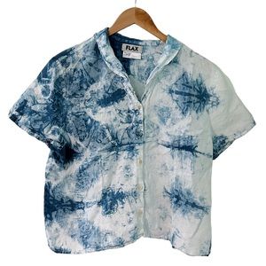 Flax Linen Tie Dye Short Sleeve Button Down Top